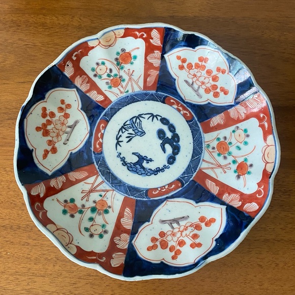 Antique Japanese Imari Porcelain Ceramic Plate Early 1900s Blue Red Scalloped - Picture 1 of 5